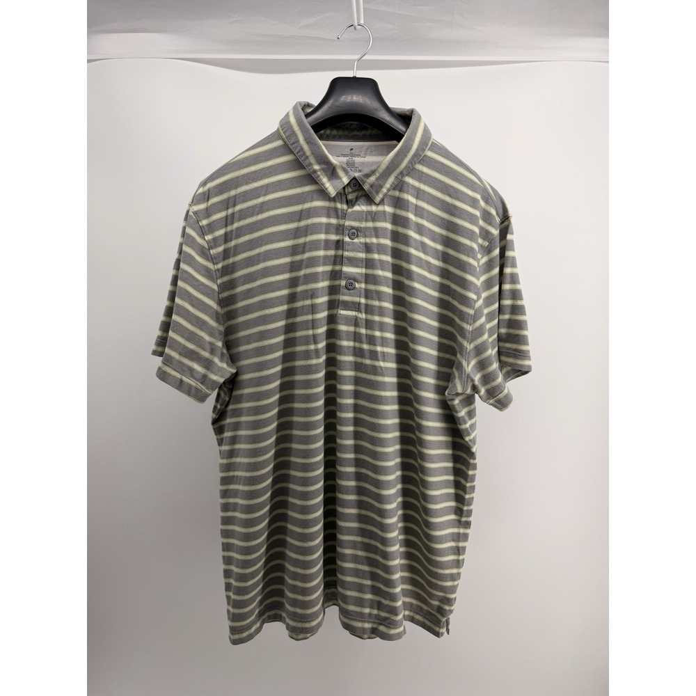 Fabletics Mens XXL Polo Shirt Grey Lime Green Striped Short Sleeve Cotton Blend